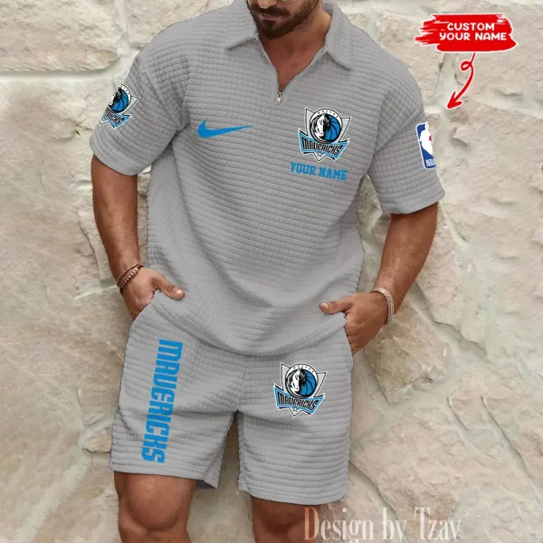 Dallas Mavericks NBA Men’s Waffle Pattern Half Zipper Shirt And Short BSPTWHZSS156 - Image 2