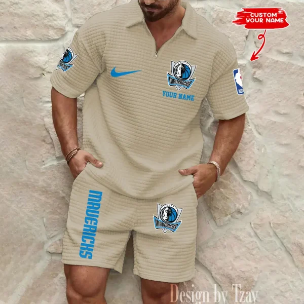 Dallas Mavericks NBA Men’s Waffle Pattern Half Zipper Shirt And Short BSPTWHZSS156 - Image 3