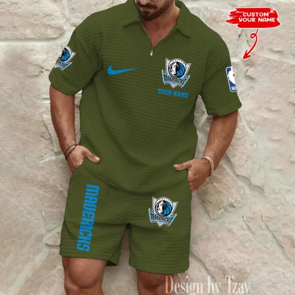 Dallas Mavericks NBA Men’s Waffle Pattern Half Zipper Shirt And Short BSPTWHZSS156 - Image 4