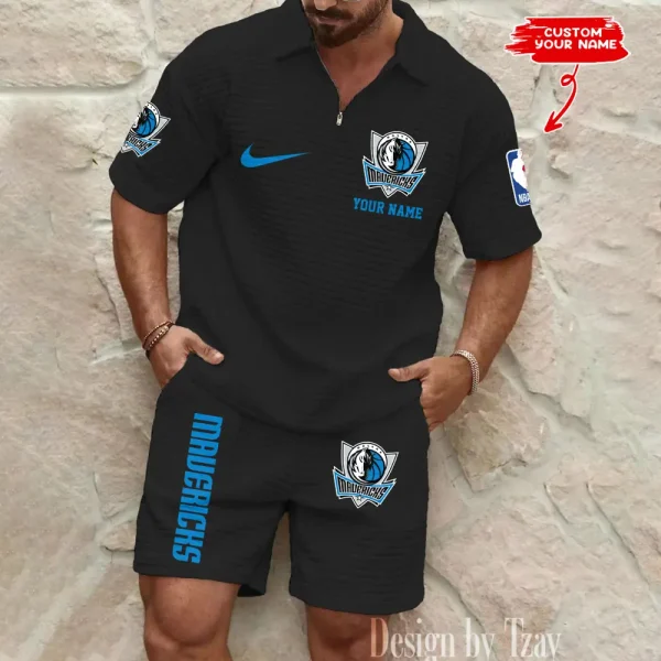 Dallas Mavericks NBA Men’s Waffle Pattern Half Zipper Shirt And Short BSPTWHZSS156 - Image 5