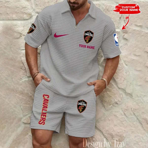 Cleveland Cavaliers NBA Men’s Waffle Pattern Half Zipper Shirt And Short BSPTWHZSS157 - Image 2
