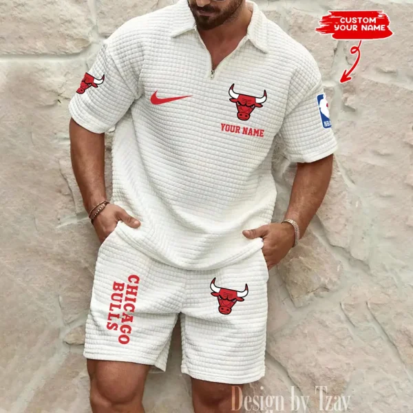 Chicago Bulls NBA Men’s Waffle Pattern Half Zipper Shirt And Short BSPTWHZSS158