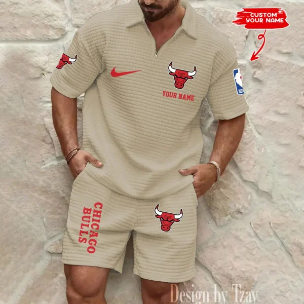 Chicago Bulls NBA Men’s Waffle Pattern Half Zipper Shirt And Short BSPTWHZSS158 - Image 2