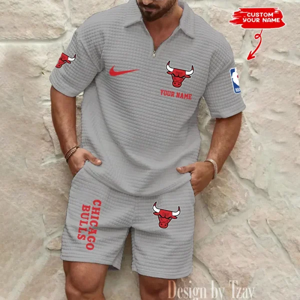 Chicago Bulls NBA Men’s Waffle Pattern Half Zipper Shirt And Short BSPTWHZSS158 - Image 3