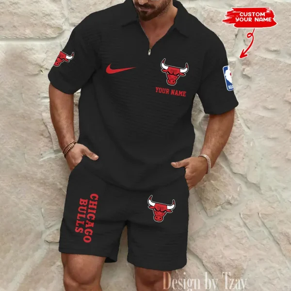 Chicago Bulls NBA Men’s Waffle Pattern Half Zipper Shirt And Short BSPTWHZSS158 - Image 5