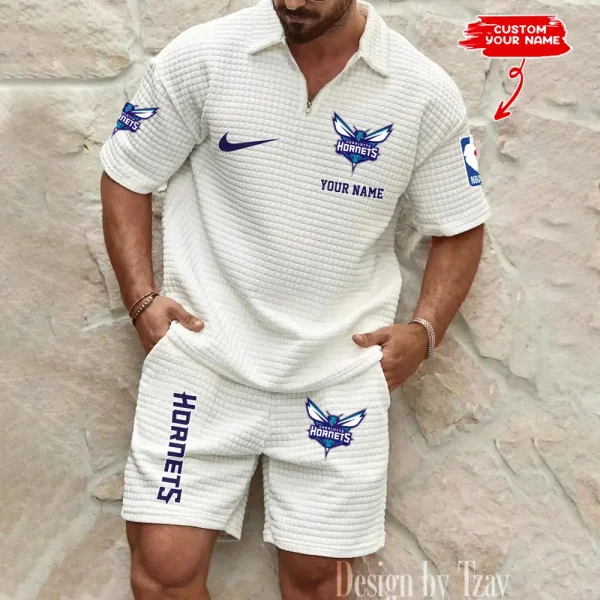 Charlotte Hornets NBA Men’s Waffle Pattern Half Zipper Shirt And Short BSPTWHZSS159 - Image 5