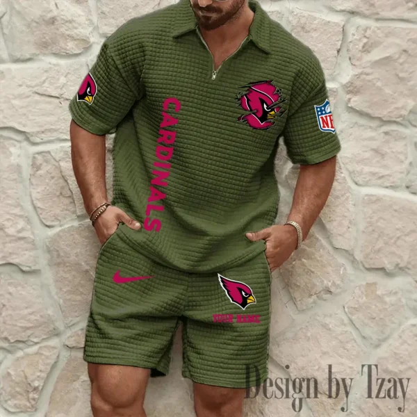 Arizona Cardinals Men’s Waffle Pattern Half Zipper Shirt And Short BSPTWHZSS160 - Image 3