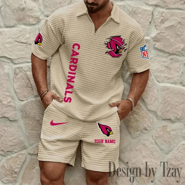 Arizona Cardinals Men’s Waffle Pattern Half Zipper Shirt And Short BSPTWHZSS160 - Image 4