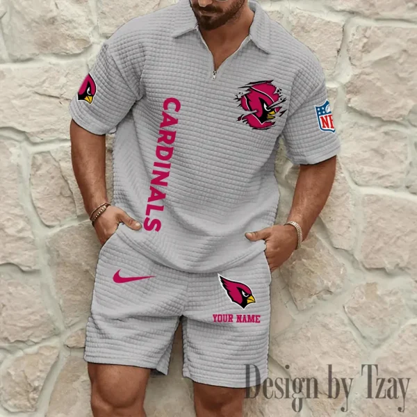 Arizona Cardinals Men’s Waffle Pattern Half Zipper Shirt And Short BSPTWHZSS160 - Image 5