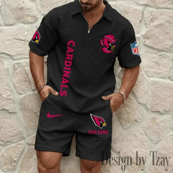 Arizona Cardinals Men’s Waffle Pattern Half Zipper Shirt And Short BSPTWHZSS160 - Image 7