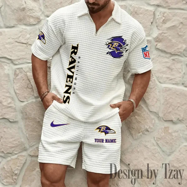 Baltimore Ravens Men’s Waffle Pattern Half Zipper Shirt And Short BSPTWHZSS162 - Image 4