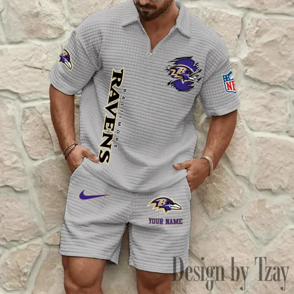 Baltimore Ravens Men’s Waffle Pattern Half Zipper Shirt And Short BSPTWHZSS162
