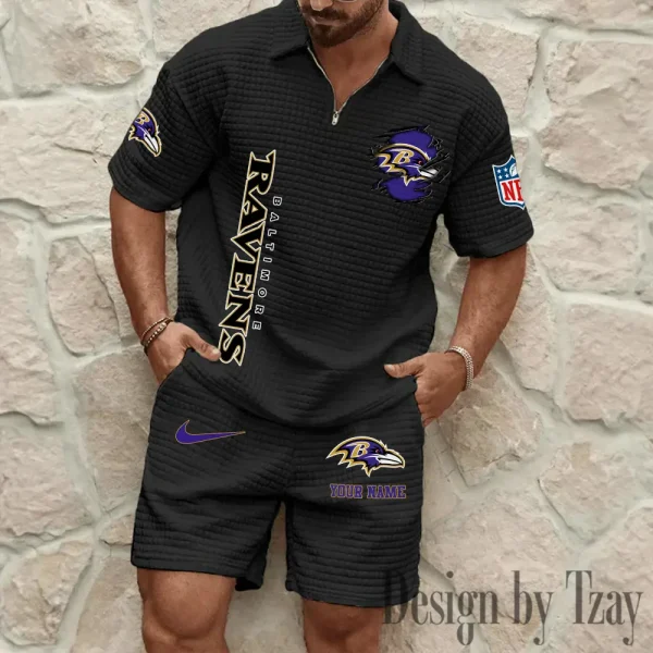 Baltimore Ravens Men’s Waffle Pattern Half Zipper Shirt And Short BSPTWHZSS162 - Image 2