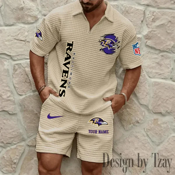 Baltimore Ravens Men’s Waffle Pattern Half Zipper Shirt And Short BSPTWHZSS162 - Image 7