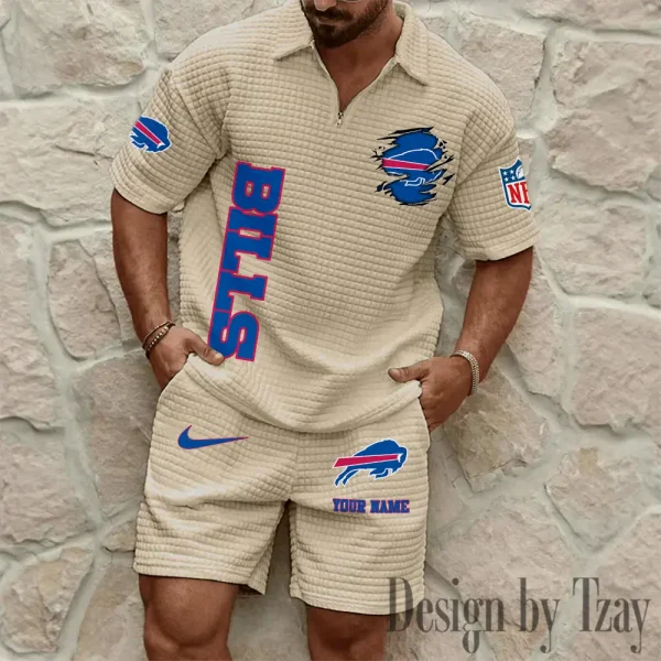 Buffalo Bills Men’s Waffle Pattern Half Zipper Shirt And Short BSPTWHZSS163