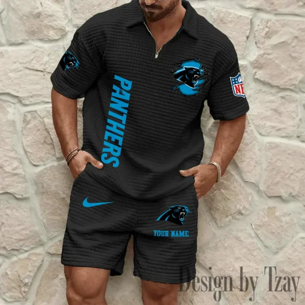 Carolina Panthers Men’s Waffle Pattern Half Zipper Shirt And Short BSPTWHZSS164