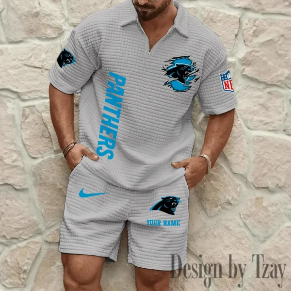 Carolina Panthers Men’s Waffle Pattern Half Zipper Shirt And Short BSPTWHZSS164 - Image 6