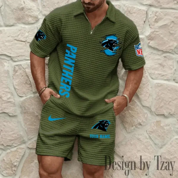 Carolina Panthers Men’s Waffle Pattern Half Zipper Shirt And Short BSPTWHZSS164 - Image 7