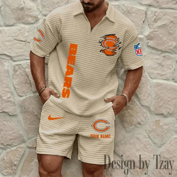 Chicago Bears Men’s Waffle Pattern Half Zipper Shirt And Short BSPTWHZSS165 - Image 3