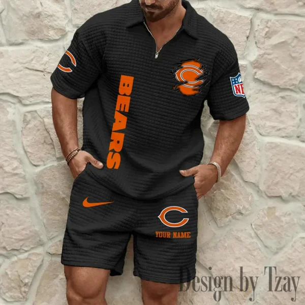 Chicago Bears Men’s Waffle Pattern Half Zipper Shirt And Short BSPTWHZSS165 - Image 5