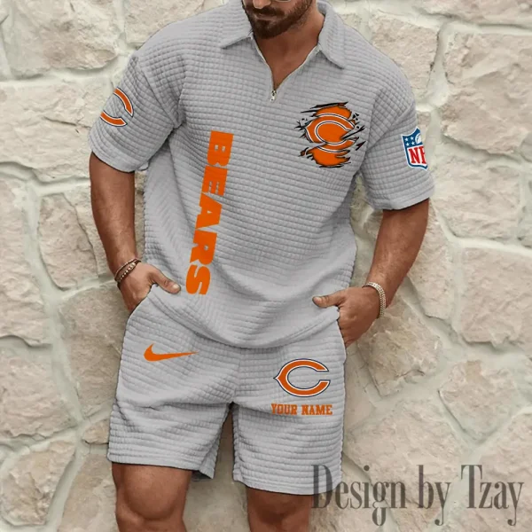 Chicago Bears Men’s Waffle Pattern Half Zipper Shirt And Short BSPTWHZSS165 - Image 4