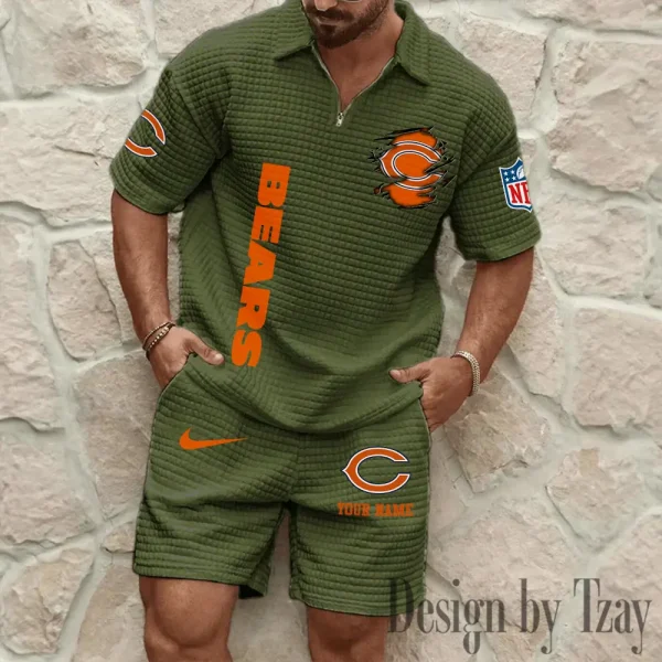 Chicago Bears Men’s Waffle Pattern Half Zipper Shirt And Short BSPTWHZSS165 - Image 7