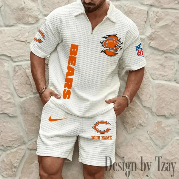 Chicago Bears Men’s Waffle Pattern Half Zipper Shirt And Short BSPTWHZSS165