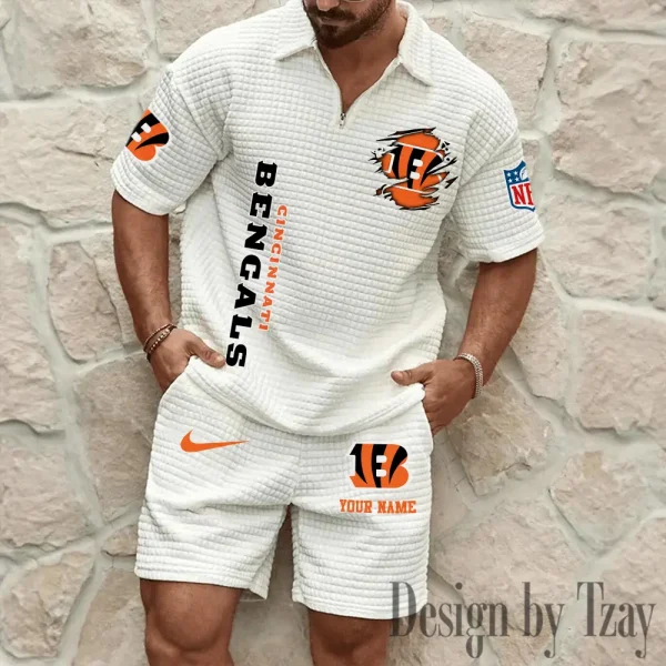 Cincinnati Bengals Men’s Waffle Pattern Half Zipper Shirt And Short BSPTWHZSS166