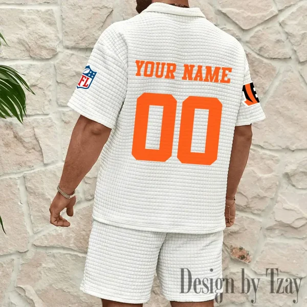 Cincinnati Bengals Men’s Waffle Pattern Half Zipper Shirt And Short BSPTWHZSS166 - Image 2