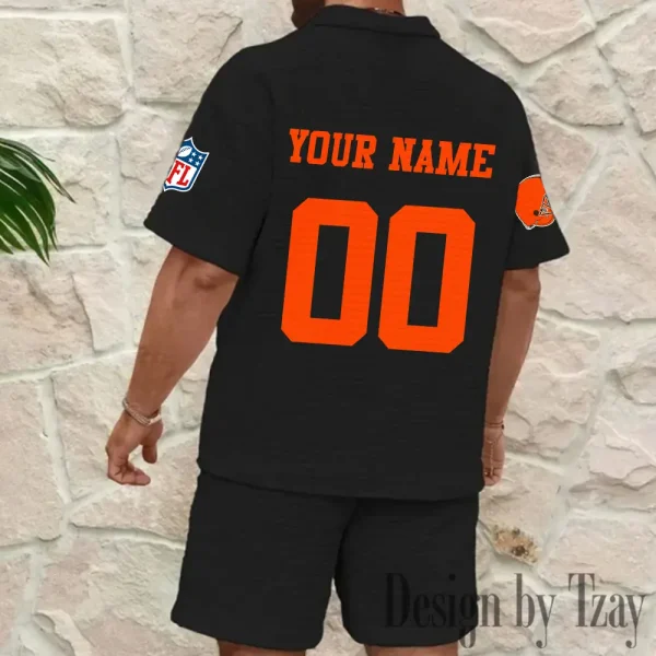 Cleveland Browns Men’s Waffle Pattern Half Zipper Shirt And Short BSPTWHZSS167 - Image 4