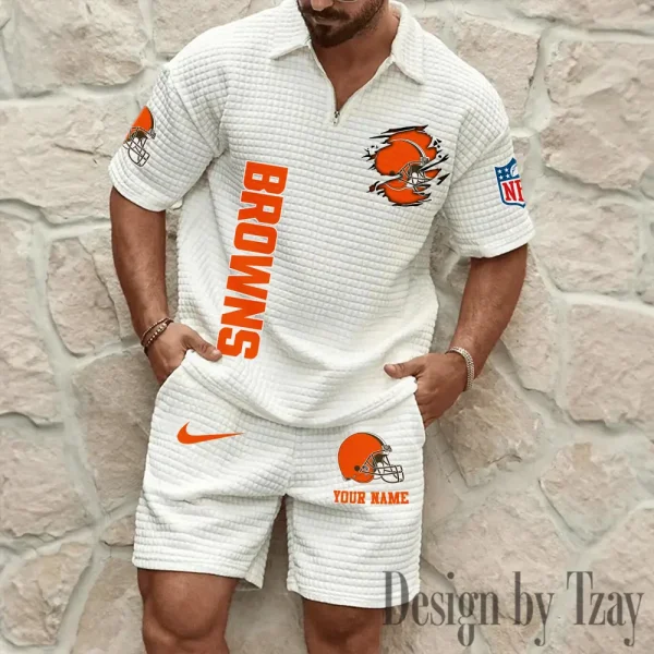 Cleveland Browns Men’s Waffle Pattern Half Zipper Shirt And Short BSPTWHZSS167 - Image 5