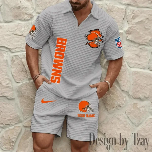 Cleveland Browns Men’s Waffle Pattern Half Zipper Shirt And Short BSPTWHZSS167 - Image 6