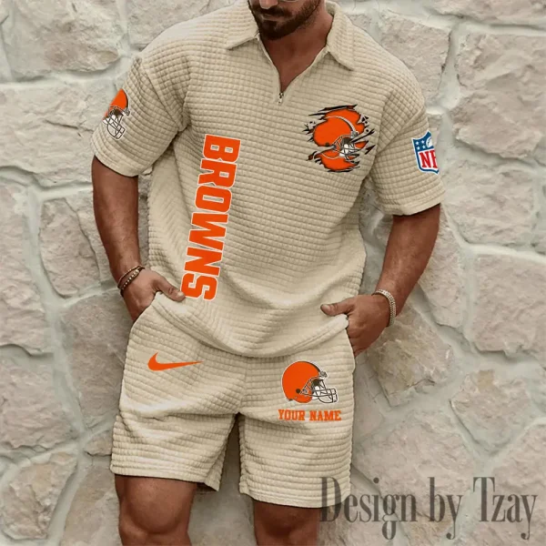 Cleveland Browns Men’s Waffle Pattern Half Zipper Shirt And Short BSPTWHZSS167