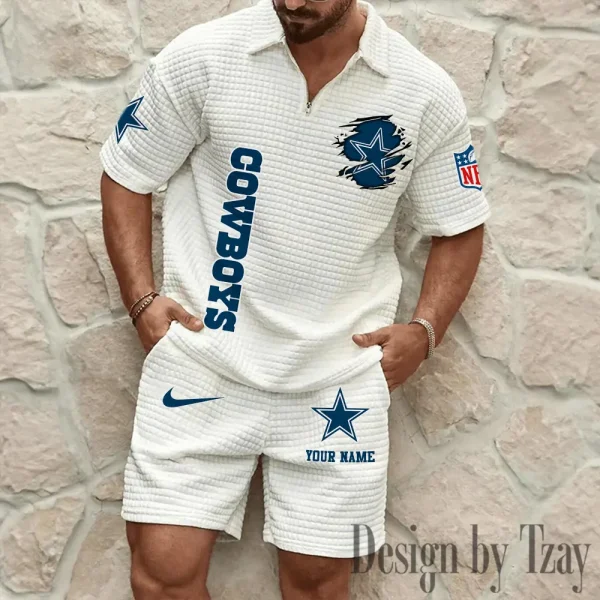 Dallas Cowboys Men’s Waffle Pattern Half Zipper Shirt And Short BSPTWHZSS168 - Image 2