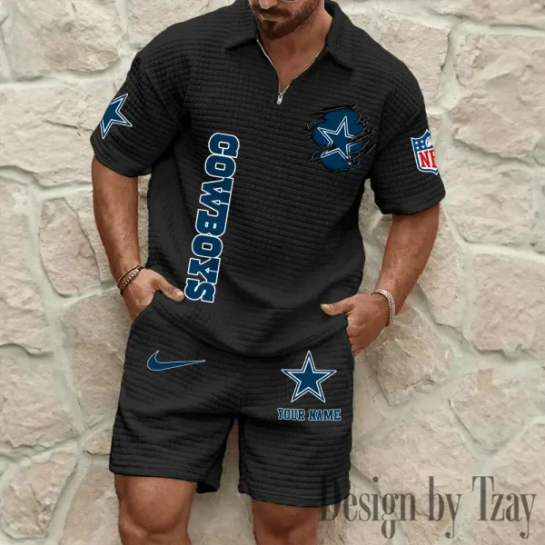 Dallas Cowboys Men’s Waffle Pattern Half Zipper Shirt And Short BSPTWHZSS168 - Image 4