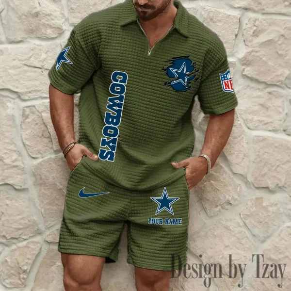 Dallas Cowboys Men’s Waffle Pattern Half Zipper Shirt And Short BSPTWHZSS168 - Image 6