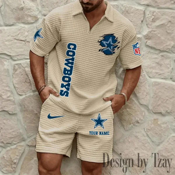 Dallas Cowboys Men’s Waffle Pattern Half Zipper Shirt And Short BSPTWHZSS168 - Image 7