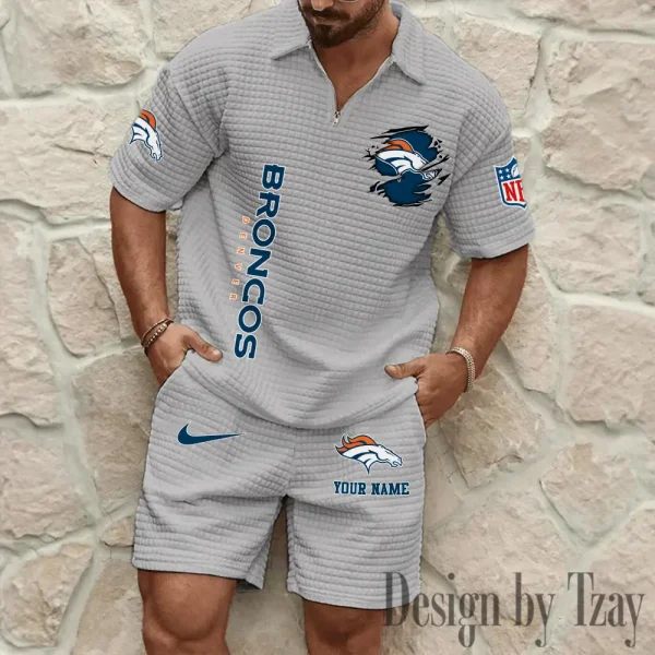 Denver Broncos Men’s Waffle Pattern Half Zipper Shirt And Short BSPTWHZSS169 - Image 4