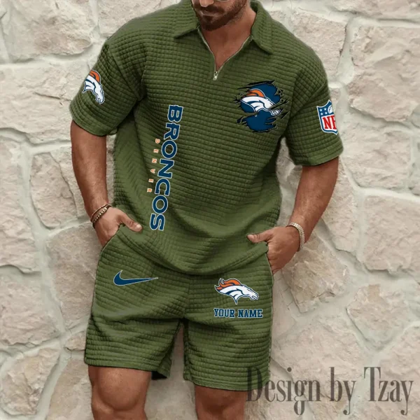 Denver Broncos Men’s Waffle Pattern Half Zipper Shirt And Short BSPTWHZSS169 - Image 7