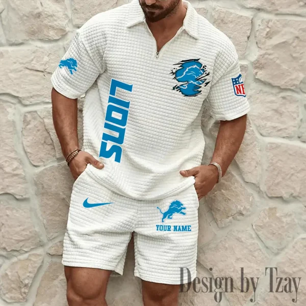 Detroit Lions Men’s Waffle Pattern Half Zipper Shirt And Short BSPTWHZSS170