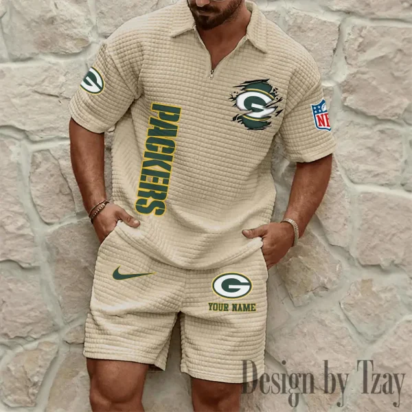 Green Bay Packers Men’s Waffle Pattern Half Zipper Shirt And Short BSPTWHZSS171