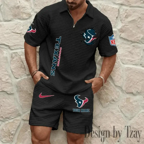 Houston Texans Men’s Waffle Pattern Half Zipper Shirt And Short BSPTWHZSS172