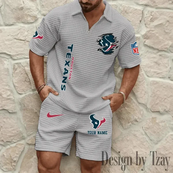Houston Texans Men’s Waffle Pattern Half Zipper Shirt And Short BSPTWHZSS172 - Image 5