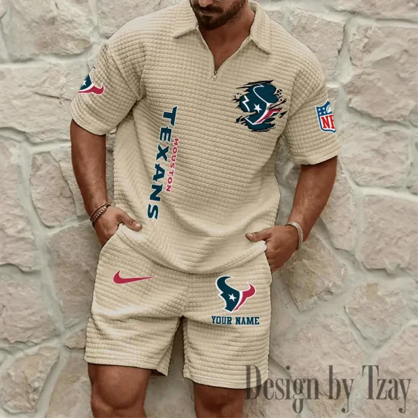 Houston Texans Men’s Waffle Pattern Half Zipper Shirt And Short BSPTWHZSS172 - Image 6