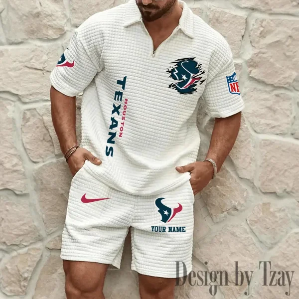 Houston Texans Men’s Waffle Pattern Half Zipper Shirt And Short BSPTWHZSS172 - Image 3
