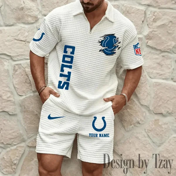 Indianapolis Colts Men’s Waffle Pattern Half Zipper Shirt And Short c
