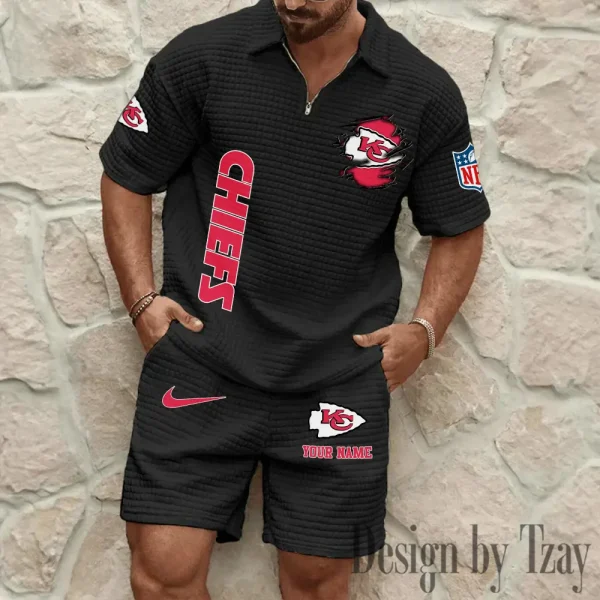 Kansas City Chiefs Men’s Waffle Pattern Half Zipper Shirt And Short BSPTWHZSS175 - Image 2