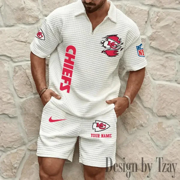 Kansas City Chiefs Men’s Waffle Pattern Half Zipper Shirt And Short BSPTWHZSS175 - Image 4
