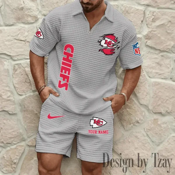Kansas City Chiefs Men’s Waffle Pattern Half Zipper Shirt And Short BSPTWHZSS175