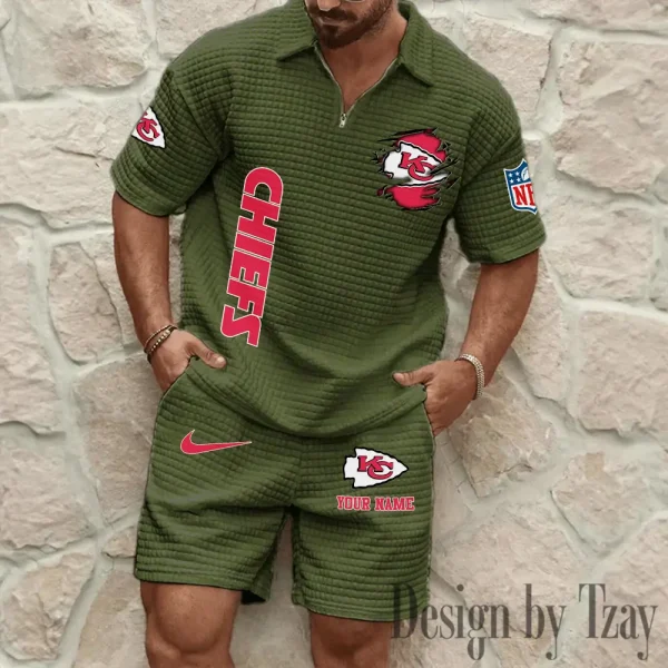 Kansas City Chiefs Men’s Waffle Pattern Half Zipper Shirt And Short BSPTWHZSS175 - Image 6